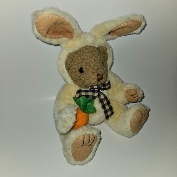 ABC Distributing Bear Dressed as Bunny Rabbit Plush 12" Stuffed Carrot Easter - Picture 1 of 9